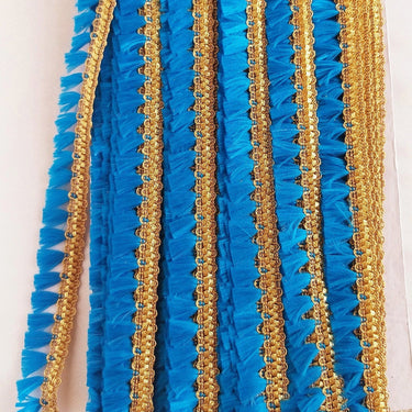 Blue Tassels Trim, Gold Fringe Trim, Beaded Trim